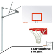 Jaypro Basketball System - Straight Post (5-9/16 in. Pole with 6 ft. Offset) - 72 in. Steel Backboard - Flex Rim Goal Jaypro