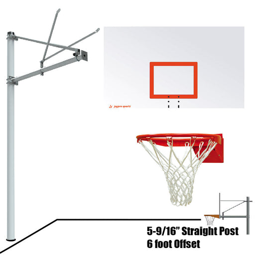 Jaypro Basketball System - Straight Post (5-9/16 in. Pole with 6 ft. Offset) - 72 in. Steel Backboard - Flex Rim Goal Jaypro