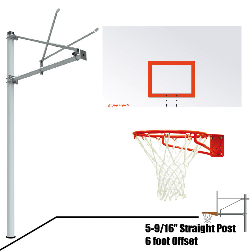 Jaypro SPA6-RS-SG - Basketball System - Straight Post (5-9/16 in. Pole with 6 ft. Offset) - 72 in. Steel Backboard - Super Goal Jaypro