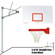 Jaypro Basketball System - Straight Post (5-9/16 in. Pole with 6 ft. Offset) - 72 in. Steel Backboard - Playground Breakaway Goal Jaypro