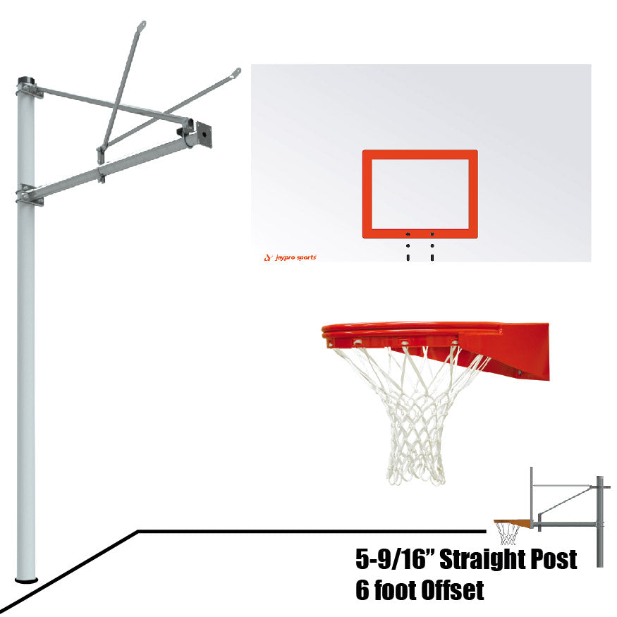 Jaypro Basketball System - Straight Post (5-9/16 in. Pole with 6 ft. Offset) - 72 in. Steel Backboard - Playground Goal Jaypro