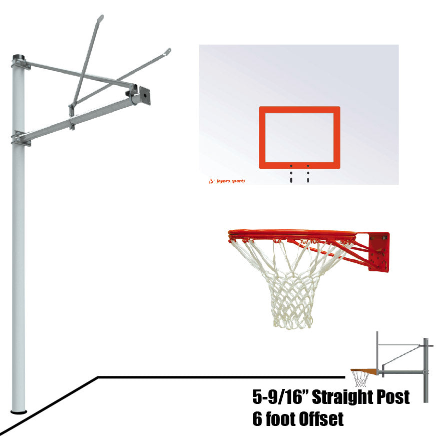 Jaypro Basketball System - Straight Post (5-9/16 in. Pole with 6 ft. Offset) - 60 in. Steel Backboard - Double Rim Jaypro
