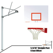 Jaypro Basketball System - Straight Post (5-9/16 in. Pole with 6 ft. Offset) - 60 in. Steel Backboard - Double Rim Jaypro
