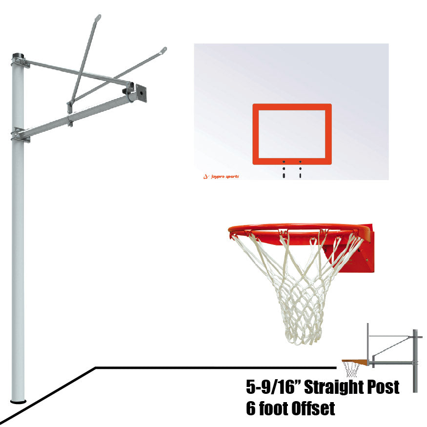 Jaypro Basketball System - Straight Post (5-9/16 in. Pole with 6 ft. Offset) - 60 in. Steel Backboard - Flex Rim Goal Jaypro