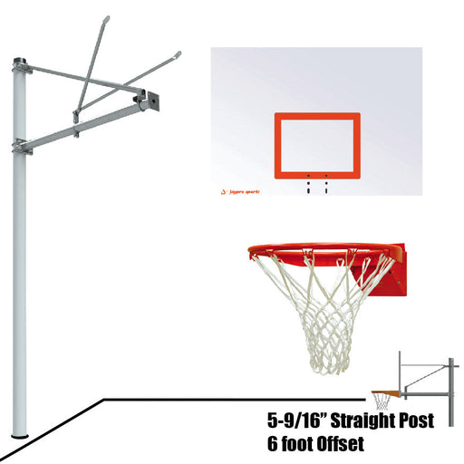 Jaypro Basketball System - Straight Post (5-9/16 in. Pole with 6 ft. Offset) - 60 in. Steel Backboard - Flex Rim Goal Jaypro