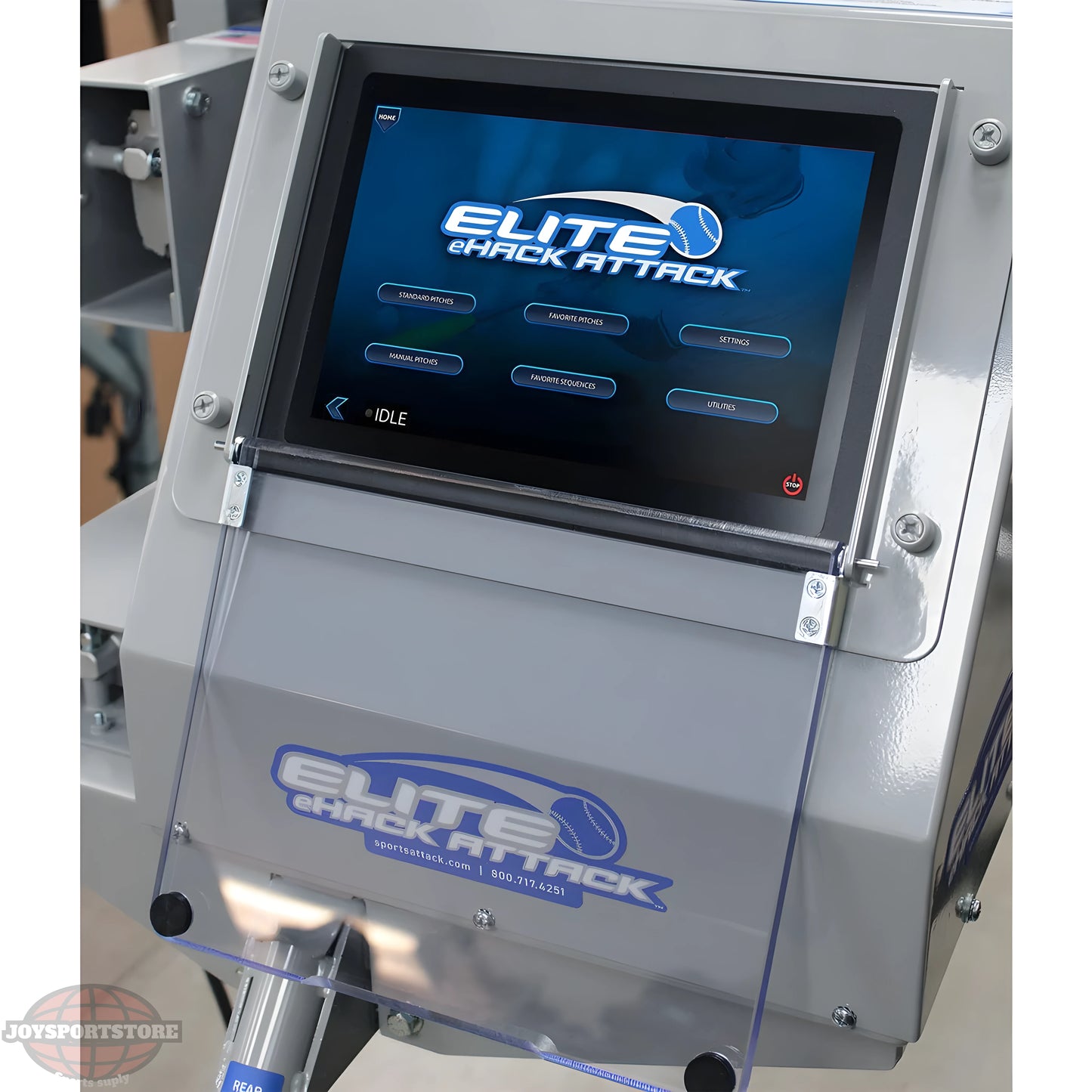 Close-up of the Sports Attack Elite Pitching Machine control screen with user-friendly interface