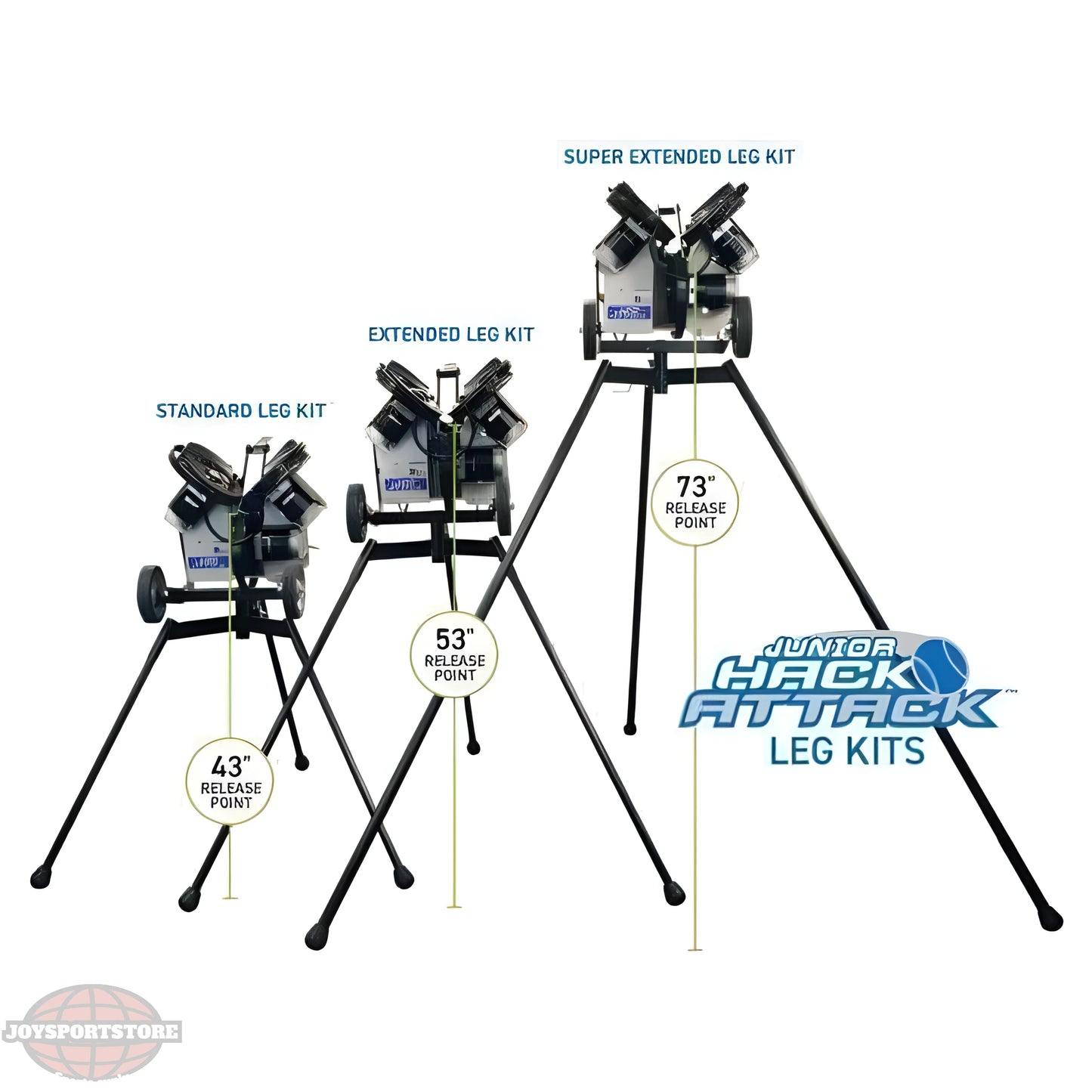 Sports Attack Pitching Machine with various leg kits for adjustable release points