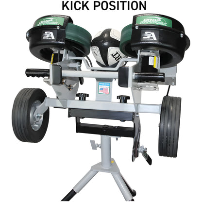 Sports Attack Rugby Machine in kick position, designed for accurate practice and training sessions