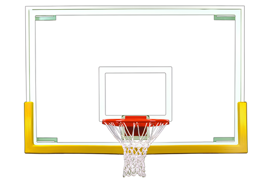 FIRST TEAM basketball backboard with clear acrylic board and orange rim with white net