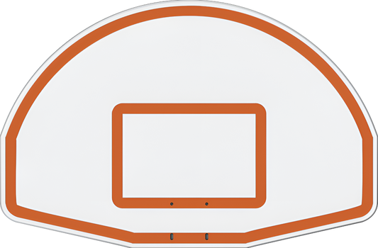 Jaypro half-circle basketball backboard with orange outline and standard target box
