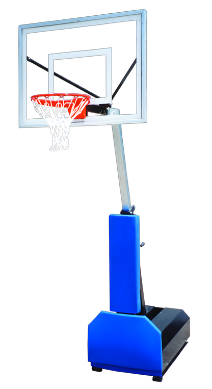 FIRST TEAM portable basketball hoop with transparent backboard and blue base stand