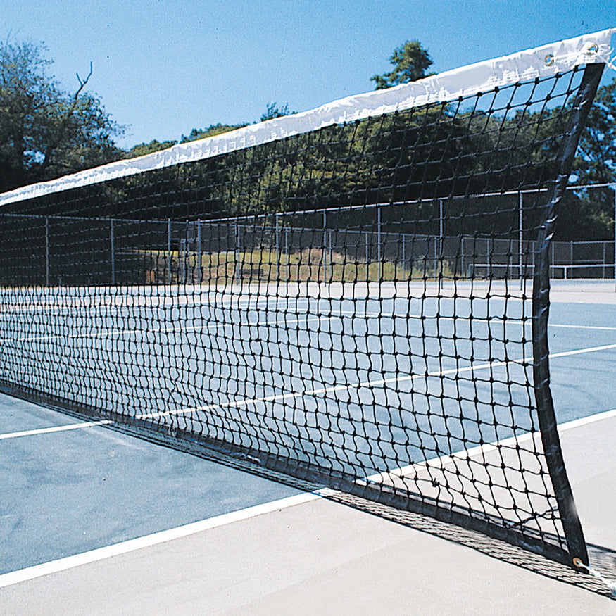 Jaypro Tennis Replacement Net with Center Strap (1-3/4 in. Sq. - 3mm Polyethylene Knotted Mesh) (Outdoor) - Collegiate Tennis Net (42 ft.L x 42 in.H) (Black) Jaypro