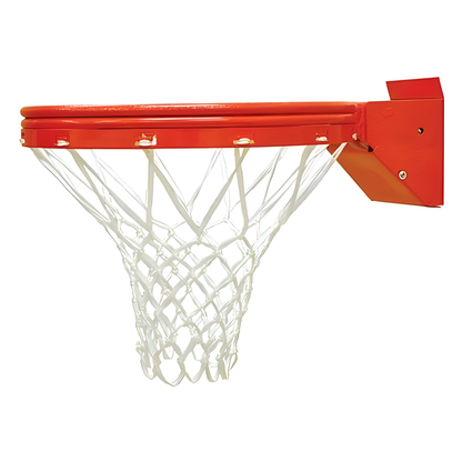 Jaypro outdoor basketball hoop with red metal rim and white net for outdoor basketball play