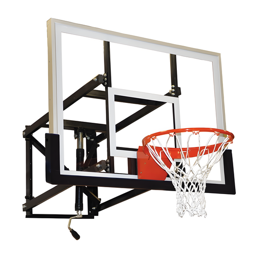 Jaypro wall mount basketball hoop with clear backboard and orange rim for outdoor play