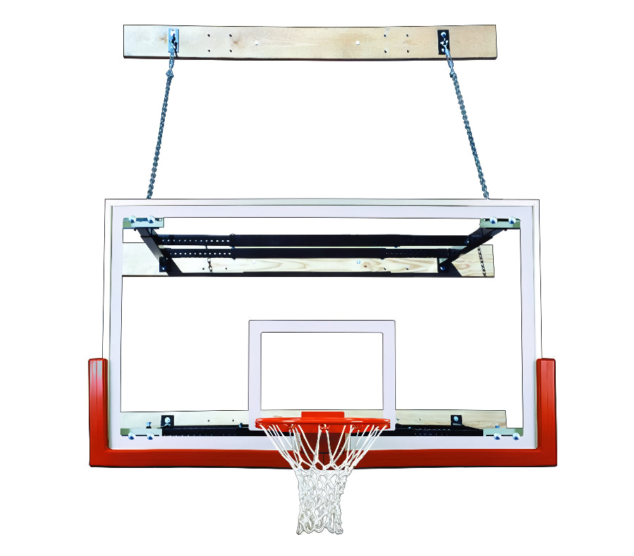 FIRST TEAM wall mount basketball hoop with clear backboard and red rim for indoor or outdoor use