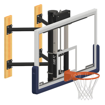 Jaypro Basketball Wall-Mounted, Shooting Station, Adjustable Height (Indoor), 72" Glass Backboard, Contender Breakaway Goal