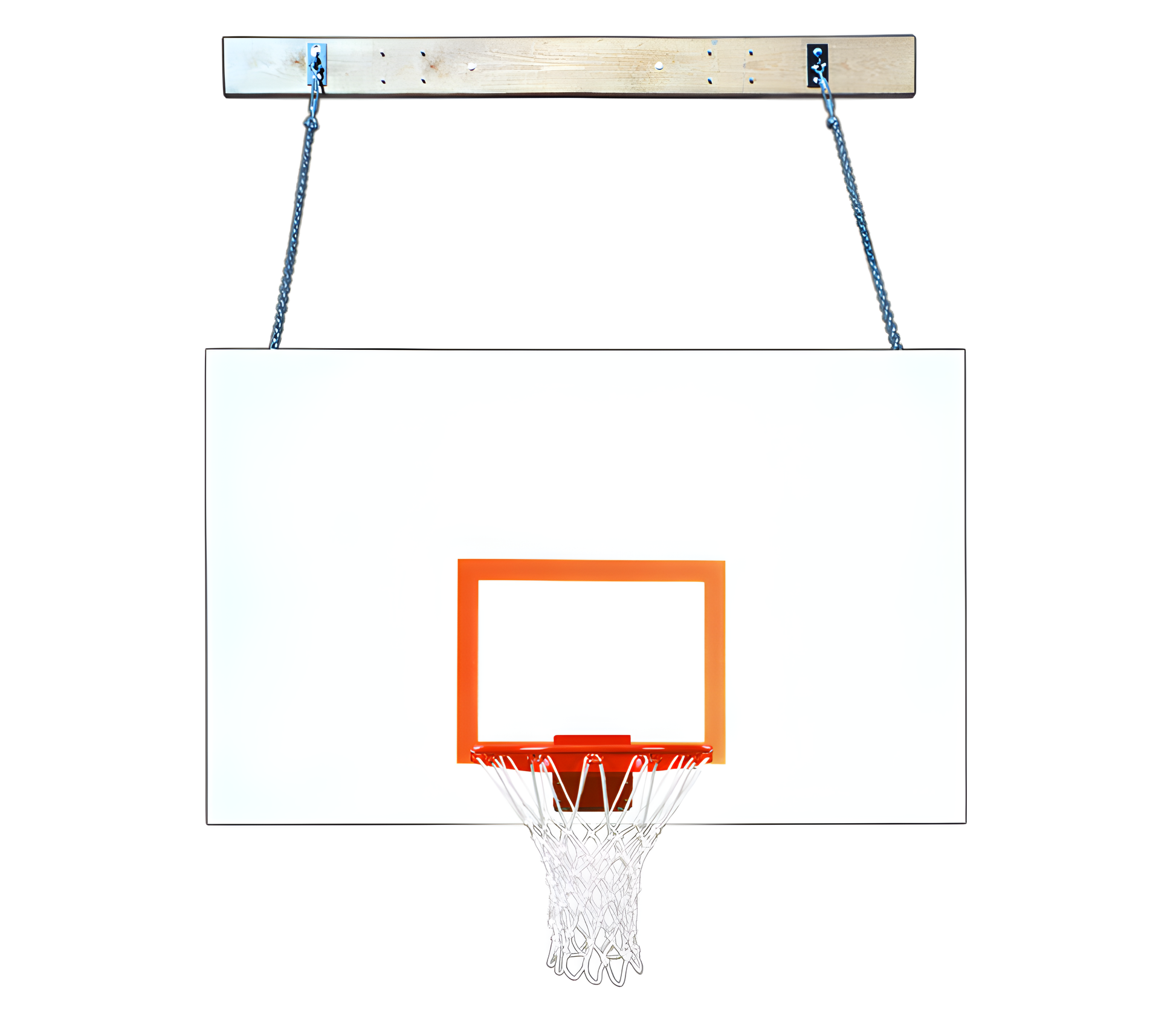 FIRST TEAM Wall Mount Basketball Hoop with clear backboard and orange rim hanging from metal chains