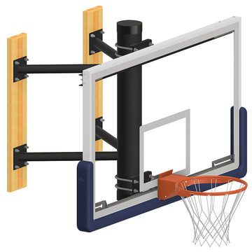 Jaypro Basketball System Wall-Mounted Shooting Station without Height Adjuster (Indoor), 72" Glass Backboard, Contender Breakaway Goal