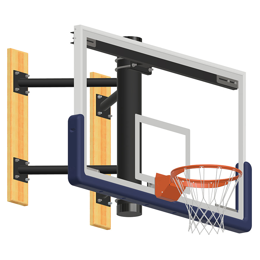 Jaypro Basketball System - Wall-Mounted - Shooting Station without Height Adjuster (Indoor) - 72 in. Glass Backboard, Contender Series Breakaway Goal