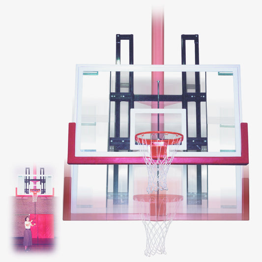 FIRST TEAM basketball hoop with clear basketball backboard and red rim for indoor play