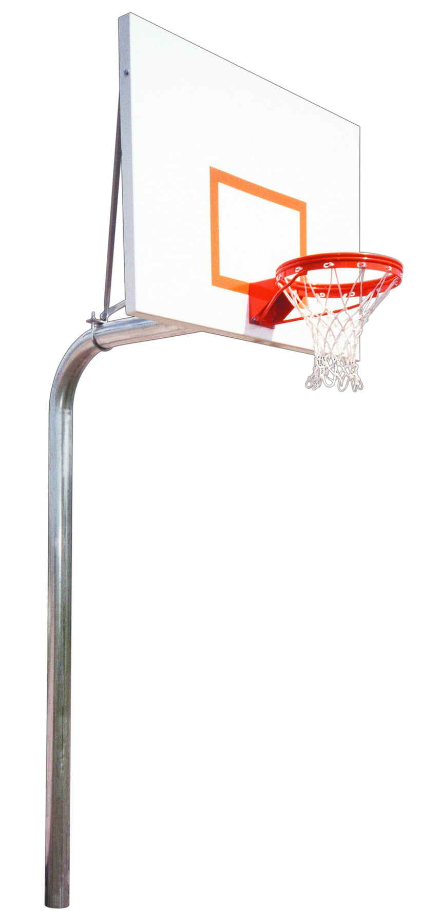 FIRST TEAM in ground basketball hoop with clear backboard and orange rim