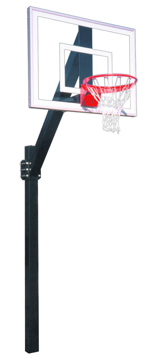 FIRST TEAM In Ground Basketball Hoop with clear backboard and red rim with net for outdoor play