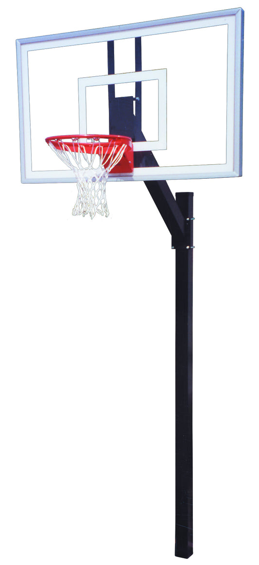 FIRST TEAM In Ground Basketball Hoop with clear backboard and red rim for outdoor play