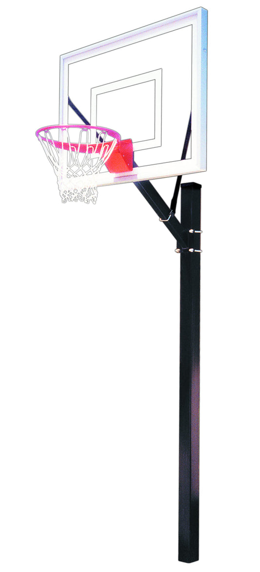 FIRST TEAM In Ground Basketball Hoop with clear backboard and pink rim for outdoor play
