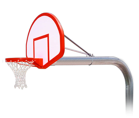 FIRST TEAM In Ground Basketball Hoop with red and white backboard and metal pole support
