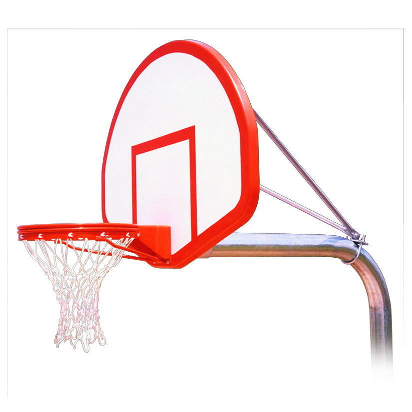 FIRST TEAM In Ground Basketball Hoop with red rim and white net attached to a sturdy metal pole