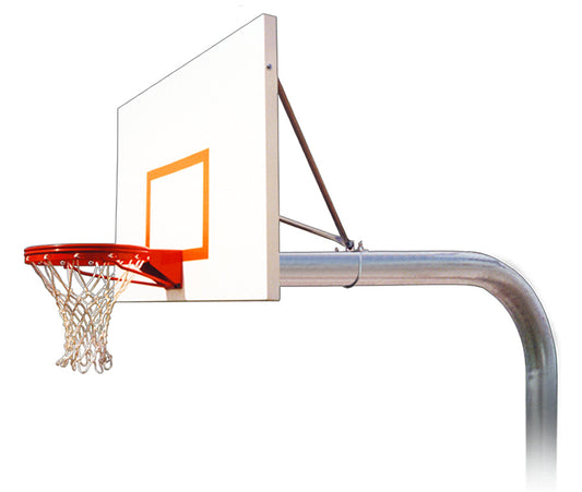 FIRST TEAM In Ground Basketball Hoop with white backboard and orange rim on a metal pole