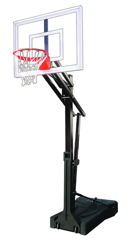 FIRST TEAM portable basketball hoop with clear backboard and adjustable black base