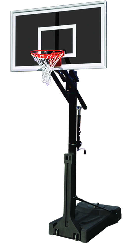 FIRST TEAM Portable Basketball Hoop with adjustable height and black base for outdoor play