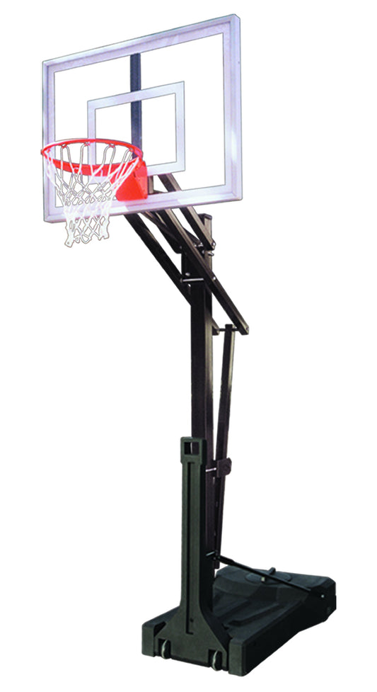 FIRST TEAM portable basketball hoop with clear backboard and adjustable black support stand