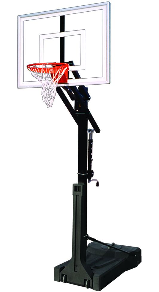 FIRST TEAM portable basketball hoop with adjustable height and clear backboard for outdoor play