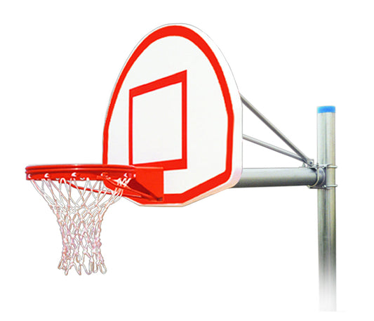 FIRST TEAM In Ground Basketball Hoop with red rim and white backboard mounted on metal pole
